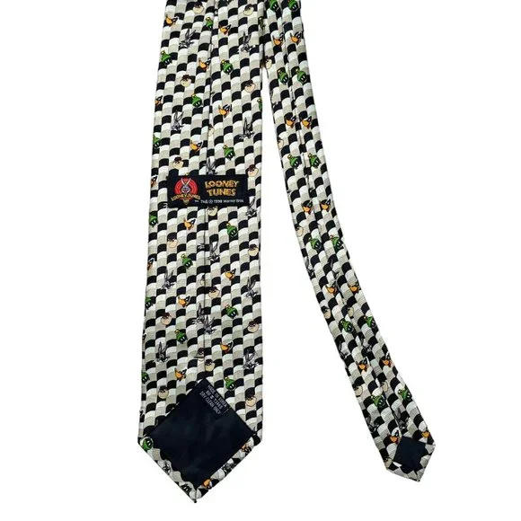 Looney Tunes White Black Tan Motif Polyester Classic Necktie Bugs Bunny Daffy - Picture 4 of 8